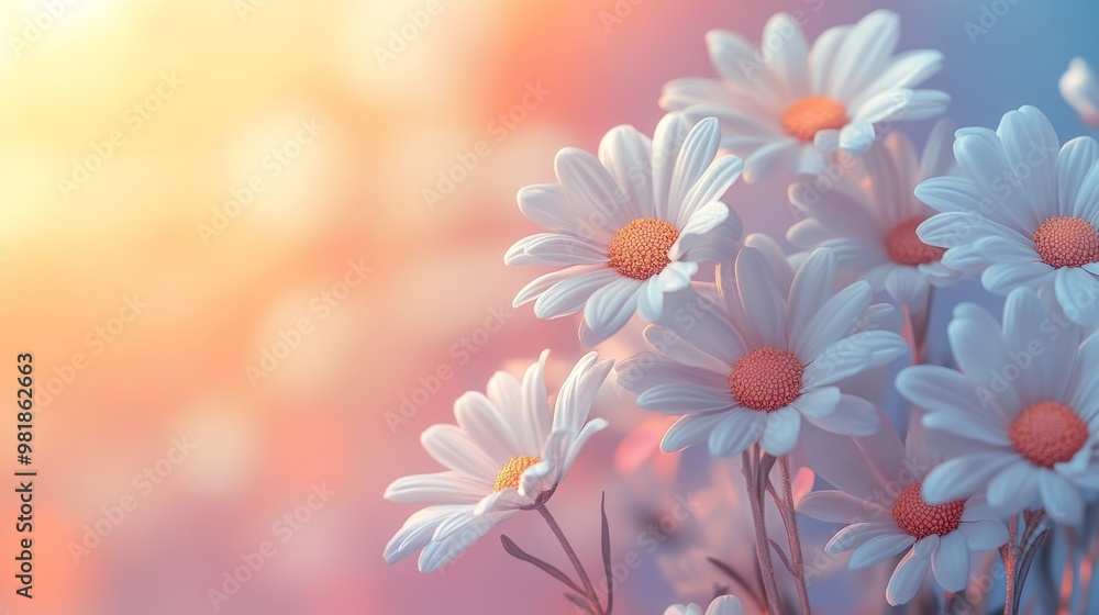 Fototapeta premium White Daisies Blooming in Soft Light