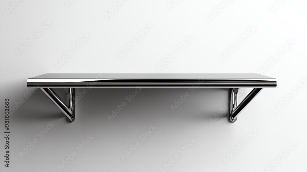 A sleek stainless steel shelf mounted on a wall, showcasing modern design and minimalism perfect for home decor. A sleek stainless steel shelf mounted on a wall, showcasing modern design and minimalism perfect for home decor.