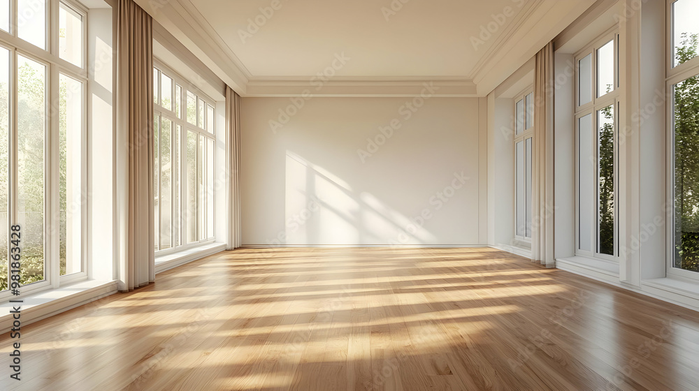 Empty Room With Large Windows and Hardwood Floor 3D Illustration Empty Room With Large Windows and Hardwood Floor 3D Illustration