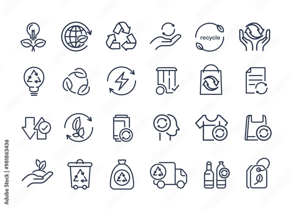 Recycle, ecology and environment line icons set. sustainability, nature, recycle, renewable energy, eco-friendly, forest, wind power, green symbol. vector design. Recycle, ecology and environment line icons set. sustainability, nature, recycle, renewable energy, eco-friendly, forest, wind power, green symbol. vector design.