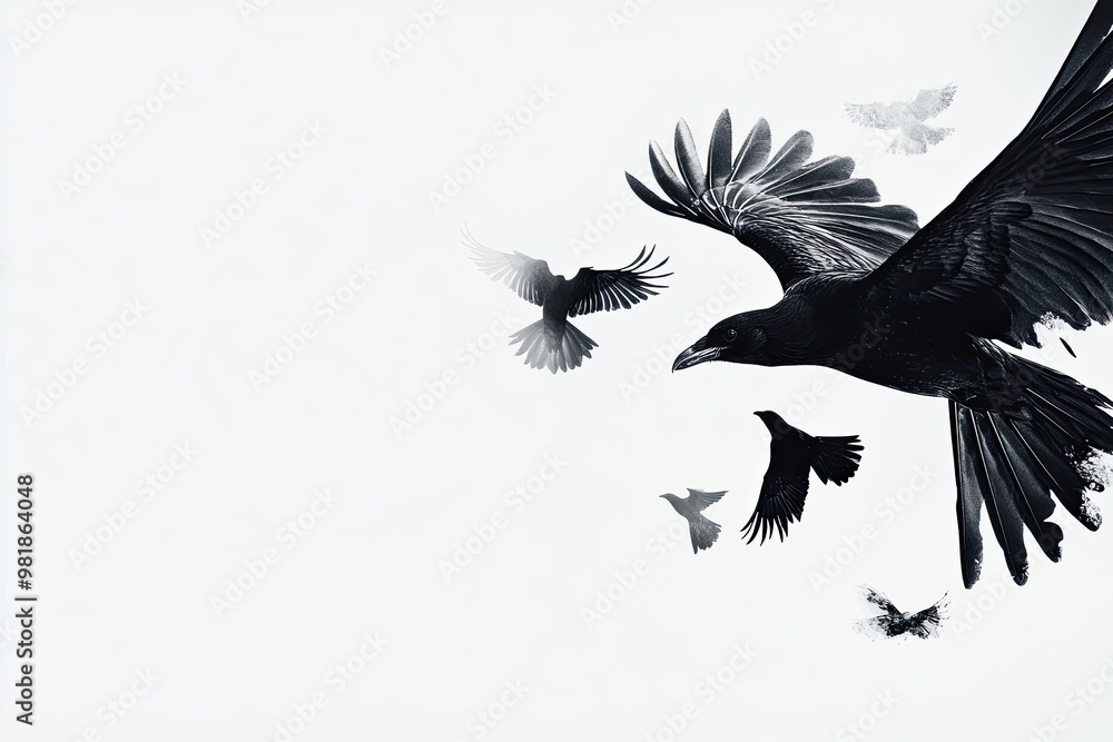 Fototapeta premium black raven on white