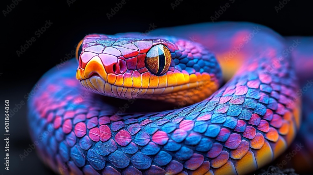 Fototapeta premium Vibrant Colorful Snake Close-Up Generative AI