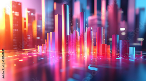 3D Holographic Voter Turnout Graph: Wide Shot of Increasing Percentages on Sleek Surface with Glowing Data Points & Ample Copy Space - Ideal for Visual Data Representation