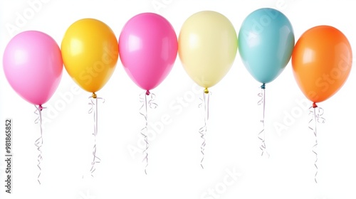 Colorful Balloons with Ribbons Isolated on White Background