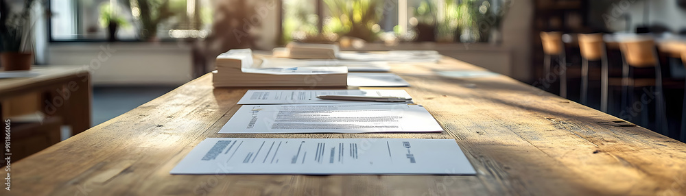 Obraz premium Multilingual Election Materials Display: Wide Shot of Diverse Voting Resources in Various Languages Showcasing Inclusivity and Accessibility in the Voting Process