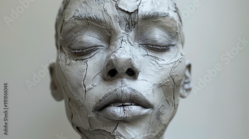 Close-Up Portrait Sculpture of a Woman with Eyes Closed