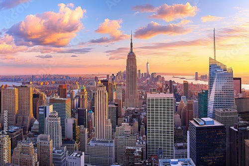 Obraz na płótnie Aerial View of New York City Skyline at Sunset w salonie