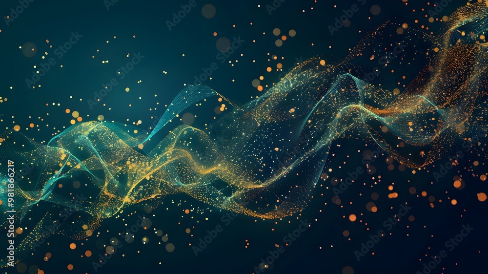 Abstract background with space. Energy of wave particle. Light waves futuristic background. Visual illustration of big data. Space waves. Concept of AI technology, communication, science research. Abstract background with space. Energy of wave particle. Light waves futuristic background. Visual illustration of big data. Space waves. Concept of AI technology, communication, science research.