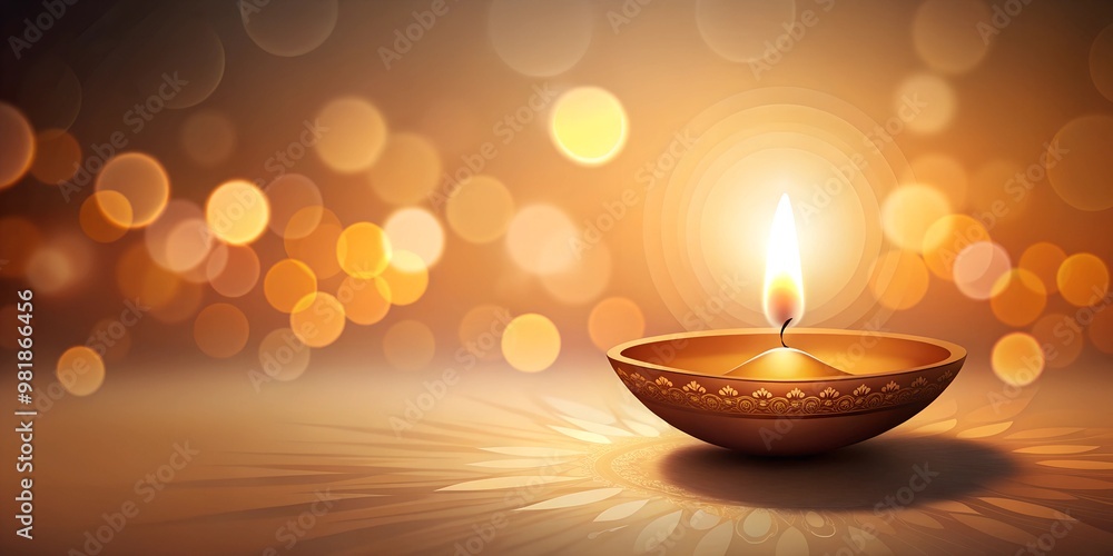 Happy Diwali festival with lit Diya. Colorful traditional oil lamps shimmer against the sparkling background Happy Diwali festival with lit Diya. Colorful traditional oil lamps shimmer against the sparkling background