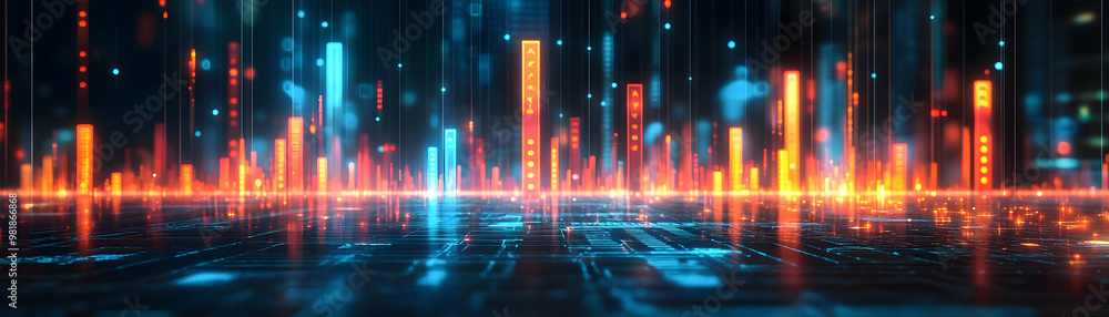 Holographic Voter Turnout Graph Concept: Stunning Wide Shot of Growing Bar Graph with Glowing Data Points on Sleek Surface, Ample Copy Space - Photo Stock Holographic Voter Turnout Graph Concept: Stunning Wide Shot of Growing Bar Graph with Glowing Data Points on Sleek Surface, Ample Copy Space - Photo Stock