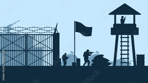 Landscape illustration of military base outpost