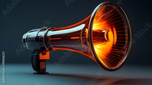 3D Glossy Megaphone with Emitting Sound Waves - Macro Shot for Voter Mobilization and Get Out the Vote Messaging