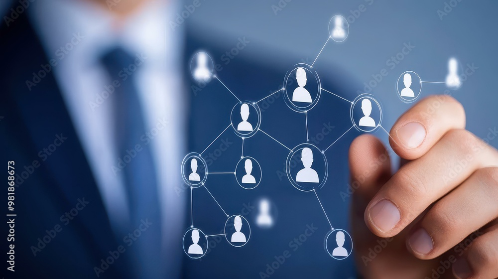 A business professional engages with virtual icons, symbolizing HR and legal services, set against a sleek background. A business professional engages with virtual icons, symbolizing HR and legal services, set against a sleek background.