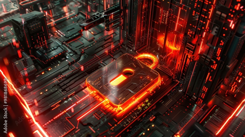 A digital padlock with radiant edges symbolizes a robust cybersecurity concept against a vibrant, dynamic backdrop. A digital padlock with radiant edges symbolizes a robust cybersecurity concept against a vibrant, dynamic backdrop.