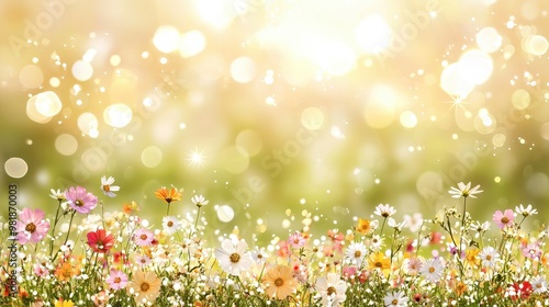 Beautiful Wildflowers Meadow with Bokeh Lights  Summer Nature Background