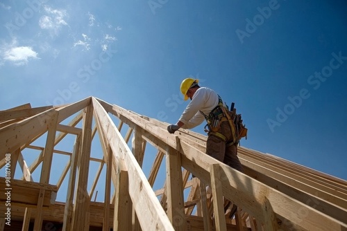Wallpaper Mural Construction Worker Installing Roof Trusses Torontodigital.ca