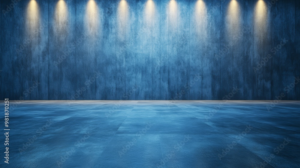 Blue Concrete Wall with Spotlights and Floor Blue Concrete Wall with Spotlights and Floor