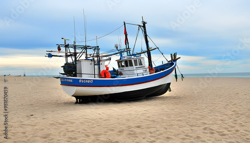 Scenic view of fishing boat on the beach