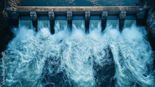 Wallpaper Mural Hydroelectric dam with rushing water and electric turbines turning with the force of the flowing river water Torontodigital.ca