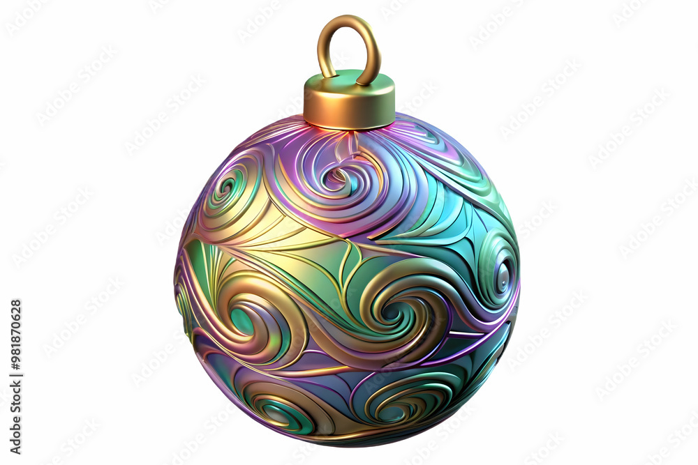 3D Holographic Christmas Bauble Icon with Intricate Patterns - Reflective & Vibrant Against White Background for Happy New Year 2025 3D Holographic Christmas Bauble Icon with Intricate Patterns - Reflective & Vibrant Against White Background for Happy New Year 2025