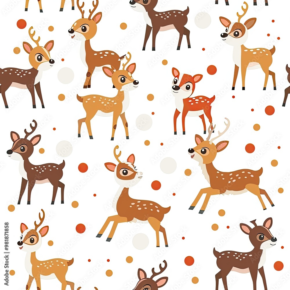 Obraz premium Adorable cartoon reindeer in colorful scarves form a seamless pattern, ideal for festive wrapping paper and holiday stationery.