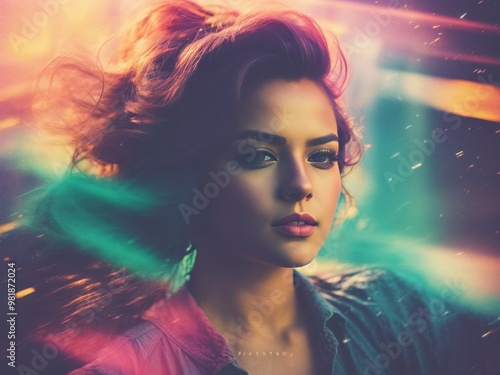 Vintage destroyed photo or film light leaks analog glitch background