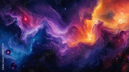 Abstract Cosmic Nebula with Wavy Colors and Stars