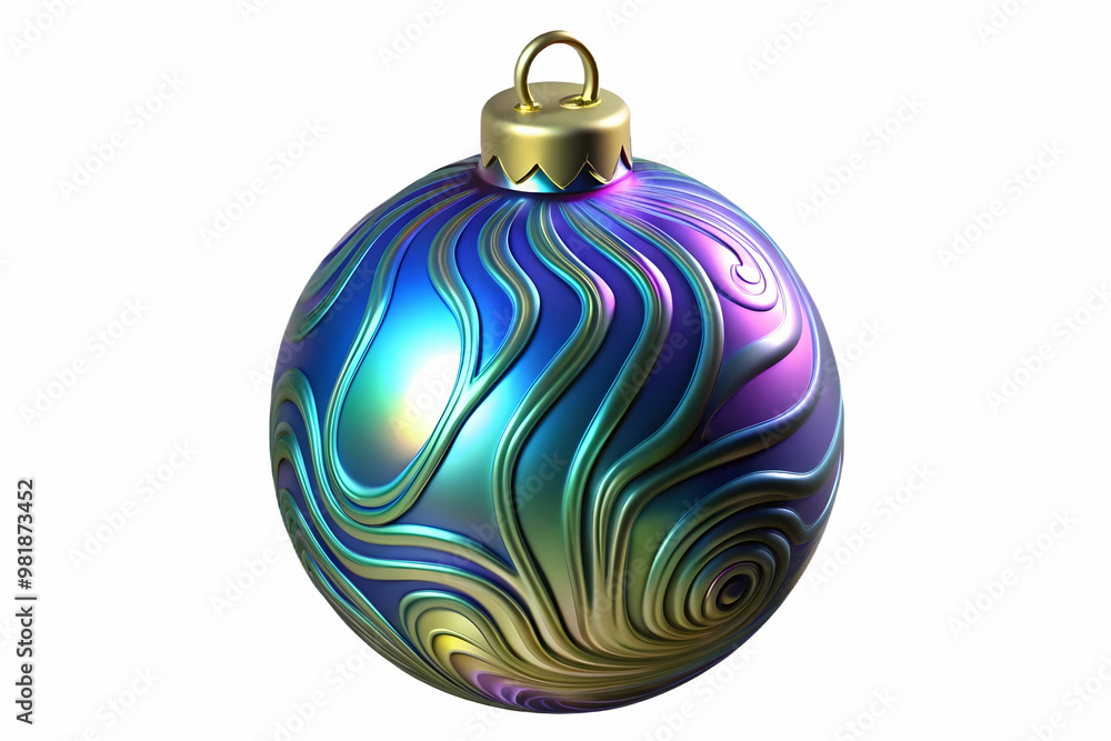 Close-Up Macro Shot of Holographic Christmas Bauble with Intricate Patterns and Reflective Surface, Symbolizing Holiday Joy in Festive Decor - Stock Photo Close-Up Macro Shot of Holographic Christmas Bauble with Intricate Patterns and Reflective Surface, Symbolizing Holiday Joy in Festive Decor - Stock Photo