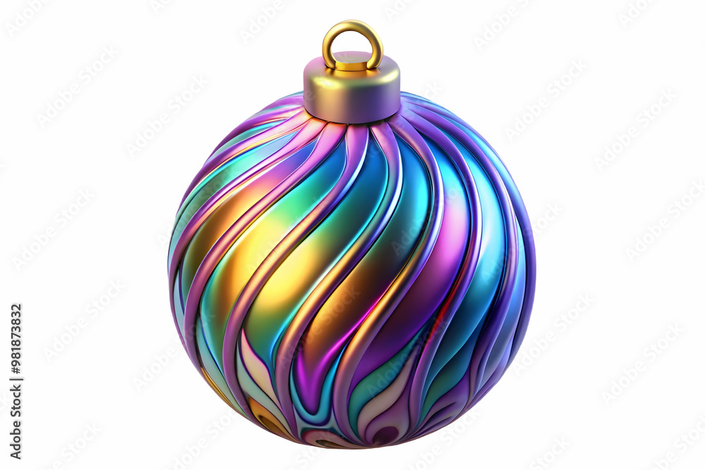 3D Macro of Futuristic Holographic Christmas Ornament - Intricate Details & Vibrant Colors in Close-Up Shot Isolated on White Background 3D Macro of Futuristic Holographic Christmas Ornament - Intricate Details & Vibrant Colors in Close-Up Shot Isolated on White Background