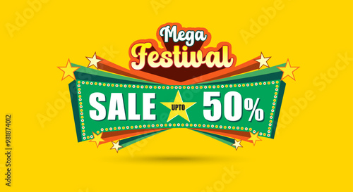 Colorful Mega Festival Sale Logo Design Vector Illustration, Advertising, Promo, Offer banner