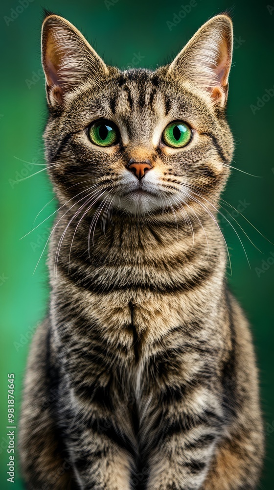 Portrait of a Tabby Cat with Green Eyes. Portrait of a Tabby Cat with Green Eyes.