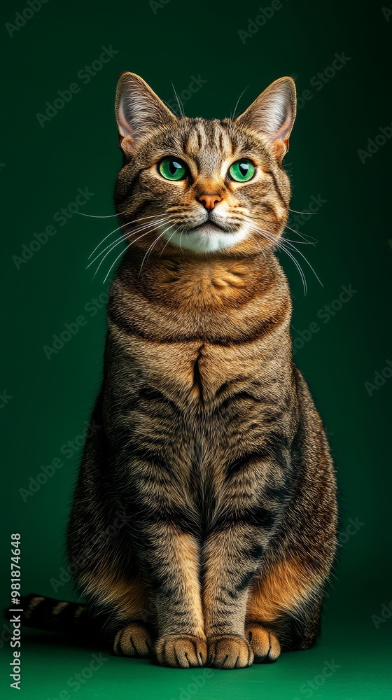 Obraz premium Portrait of a tabby cat with green eyes.