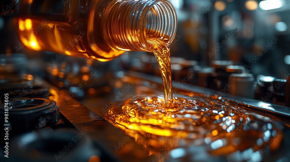 Close-Up of Pouring Liquid Golden Oil in a Factory Generative AI Close-Up of Pouring Liquid Golden Oil in a Factory Generative AI
