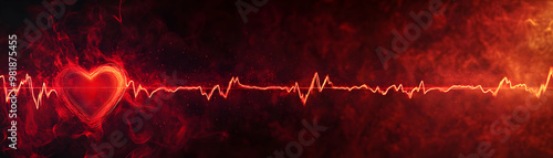 Continuous Heart Monitor Line Vector Frame Illustration - Red Ribbons Creating a Unique Border with Copy Space in Photo Stock Concept