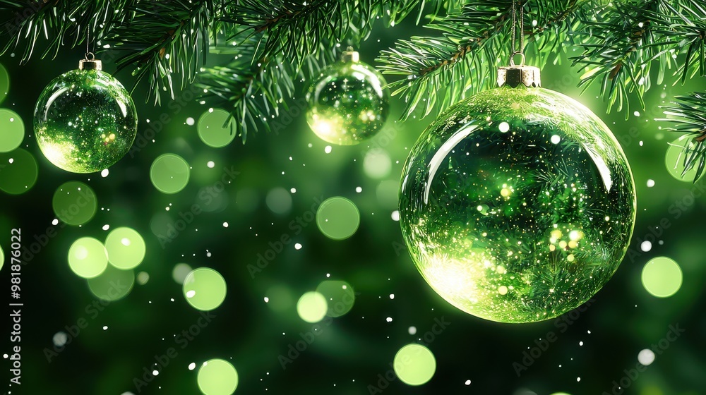Christmas Ornament On Green Tree Branch With Bokeh Background Christmas Ornament On Green Tree Branch With Bokeh Background