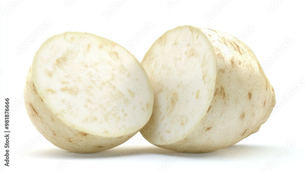 Fresh Celery Root Cut in Half Isolated on White Background Fresh Celery Root Cut in Half Isolated on White Background