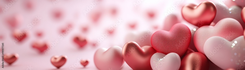Fototapeta premium Pink and Red Hearts on Pink Background Valentine's Day Romance Love