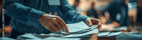 Close-Up Shots of Hands Counting Ballots in a Transparent Vote Tabulation Process � Detailed Views and Wider Shots of Counting Room Activity