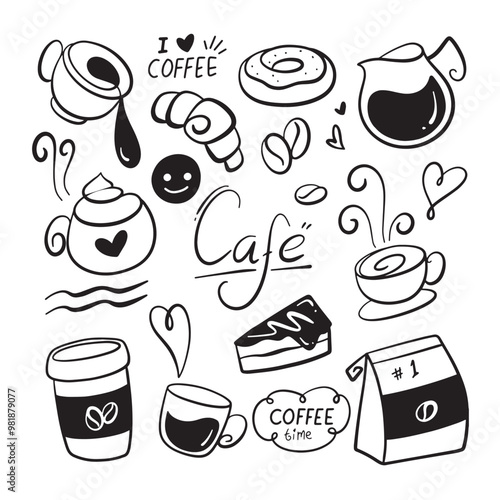 Doodle Set of Coffe and Cafe Elements