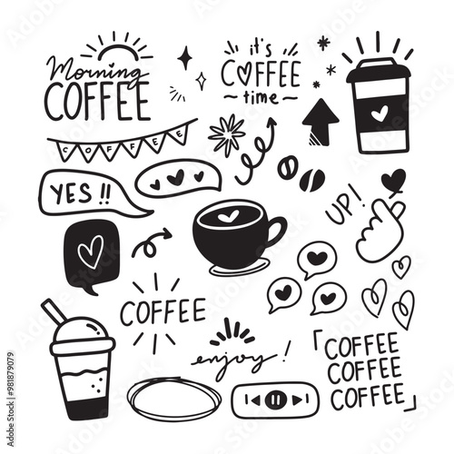 Doodle Set of Coffe and Cafe Elements