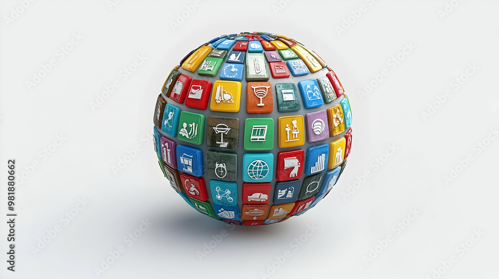 3D Orbiting Policy Icons Concept: Medium Shot of Diverse Policy Area Icons Around Central Democracy Sphere - Detailed Symbols Isolated on White Background 3D Orbiting Policy Icons Concept: Medium Shot of Diverse Policy Area Icons Around Central Democracy Sphere - Detailed Symbols Isolated on White Background