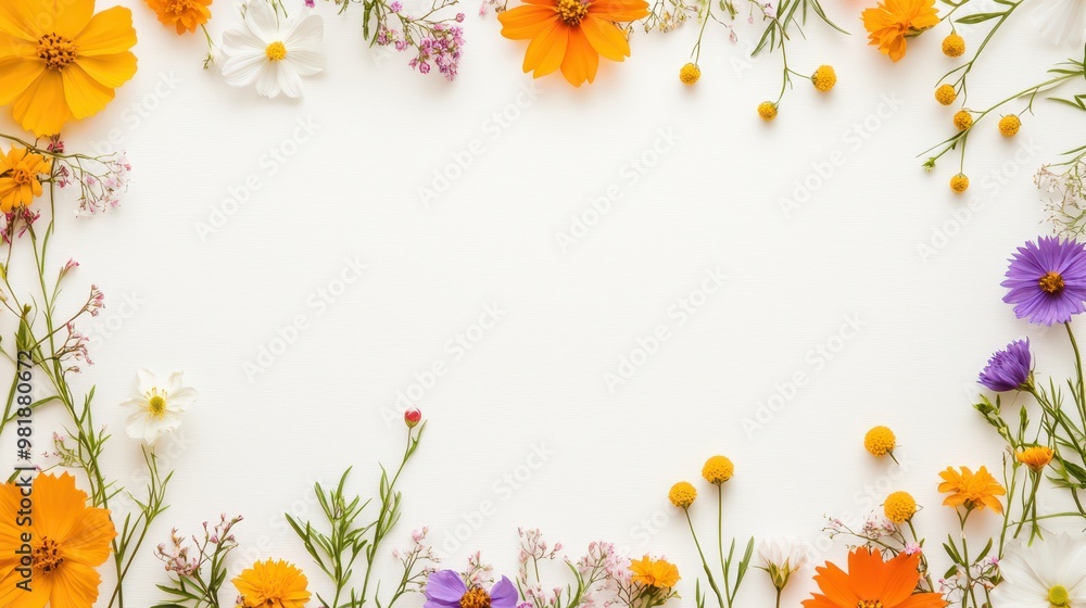 Obraz premium White Background with Orange Purple and White Flowers