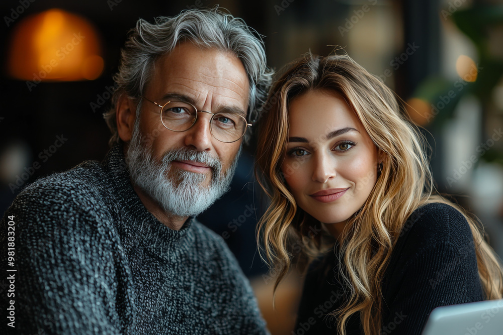 Fototapeta premium A man and woman in a cafe setting.
