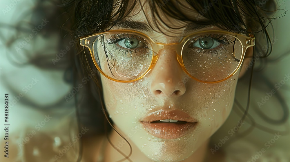 Close-Up Portrait of a Woman with Water Drops on Her Face Close-Up Portrait of a Woman with Water Drops on Her Face