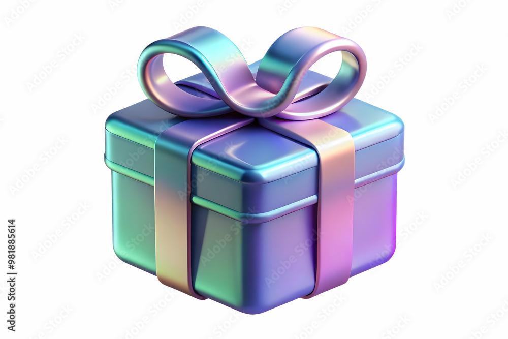 Flat Holographic Holiday Gift Box Illustration: Isolated Shiny Ribbon Design for Joyful New Year 2025 Celebrations - Reflective & Vibrant Festive Concept Flat Holographic Holiday Gift Box Illustration: Isolated Shiny Ribbon Design for Joyful New Year 2025 Celebrations - Reflective & Vibrant Festive Concept