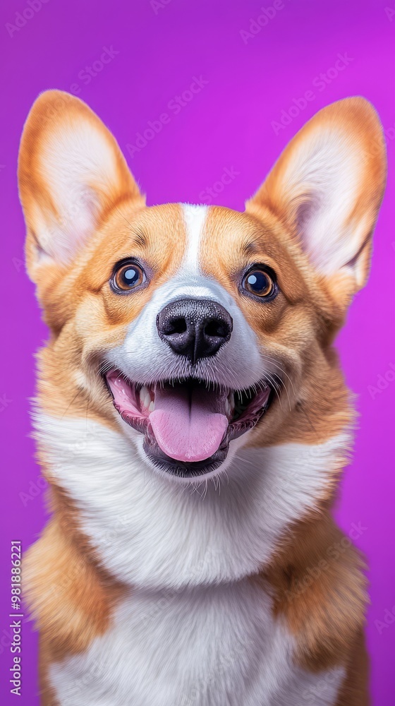 Happy Pembroke Welsh Corgi on Purple Background. Happy Pembroke Welsh Corgi on Purple Background.