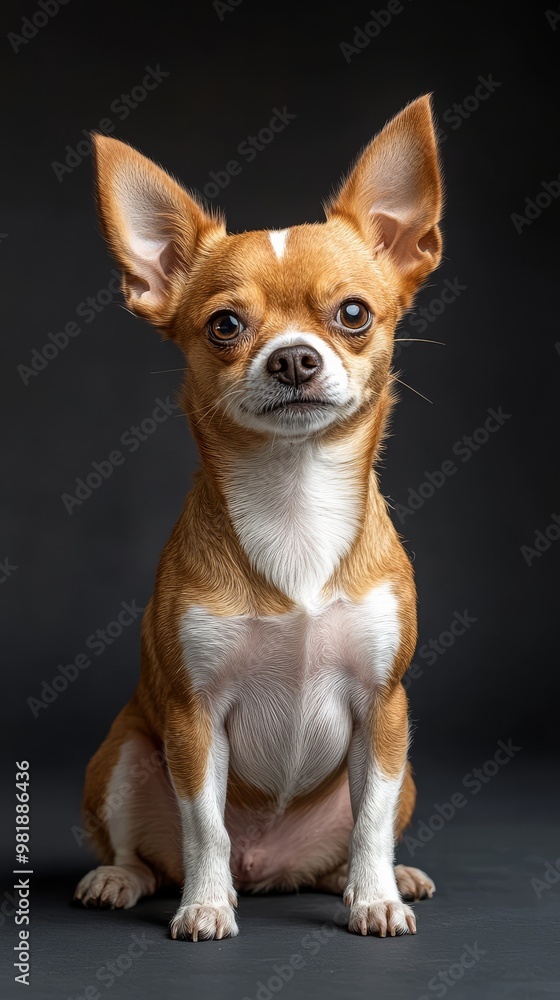 Cute Chihuahua Puppy Sitting on a Black Background. Cute Chihuahua Puppy Sitting on a Black Background.