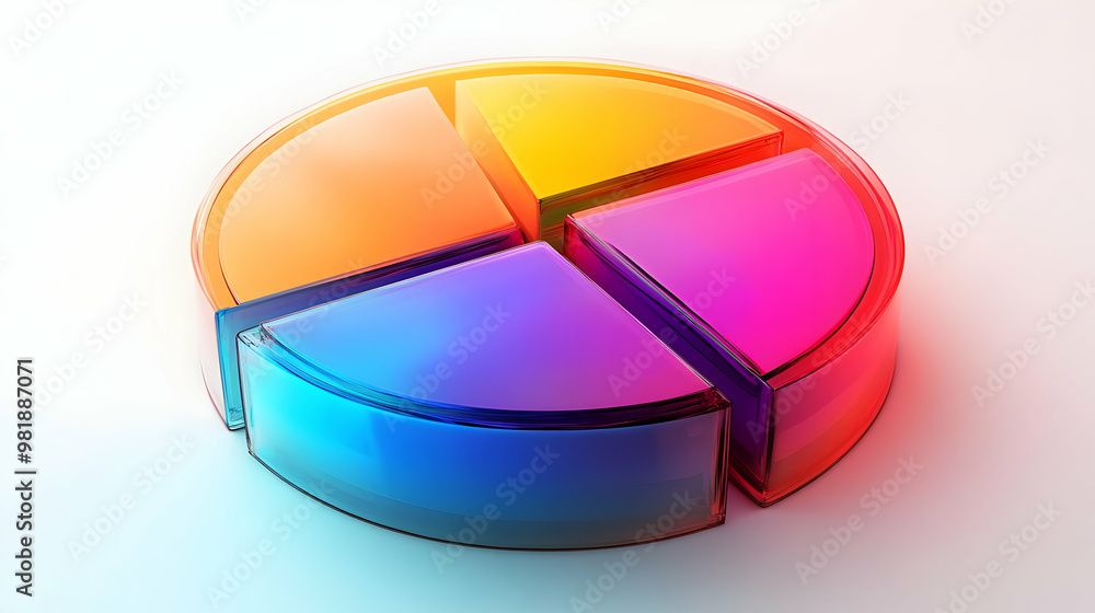 Fototapeta premium 3D Holographic Voter Demographic Pie Chart Concept: Aerial View of Glowing Segments Rotating on White Background - Ideal for Data Visualization and Infographics