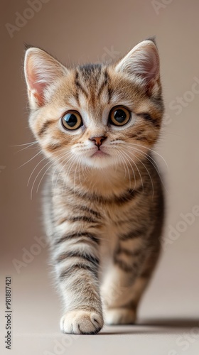 Cute Tabby Kitten Walking Towards Camera.