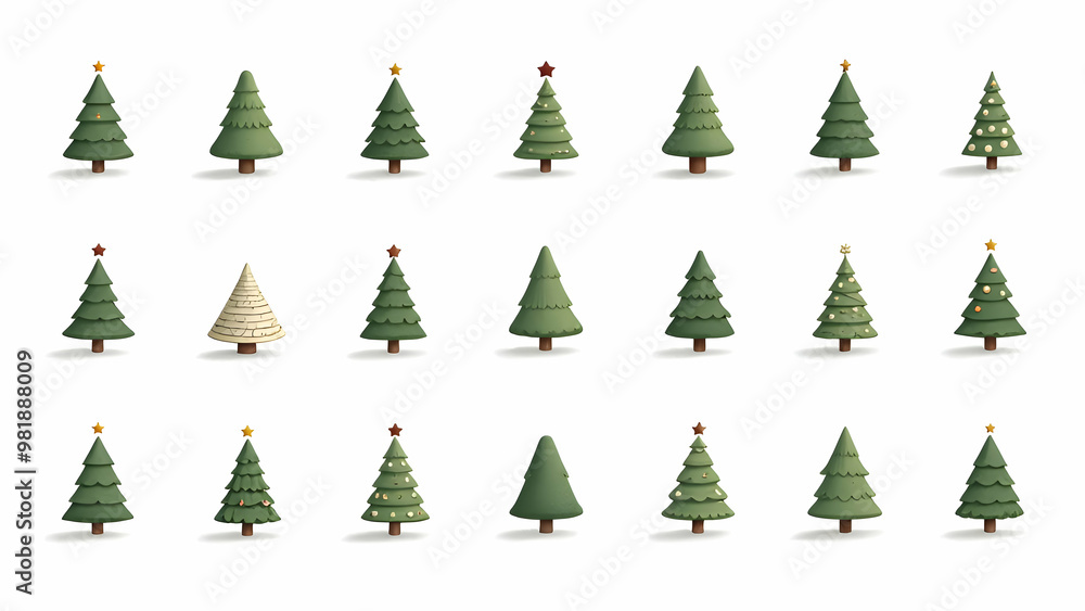 Obraz premium Christmas trees set on white background